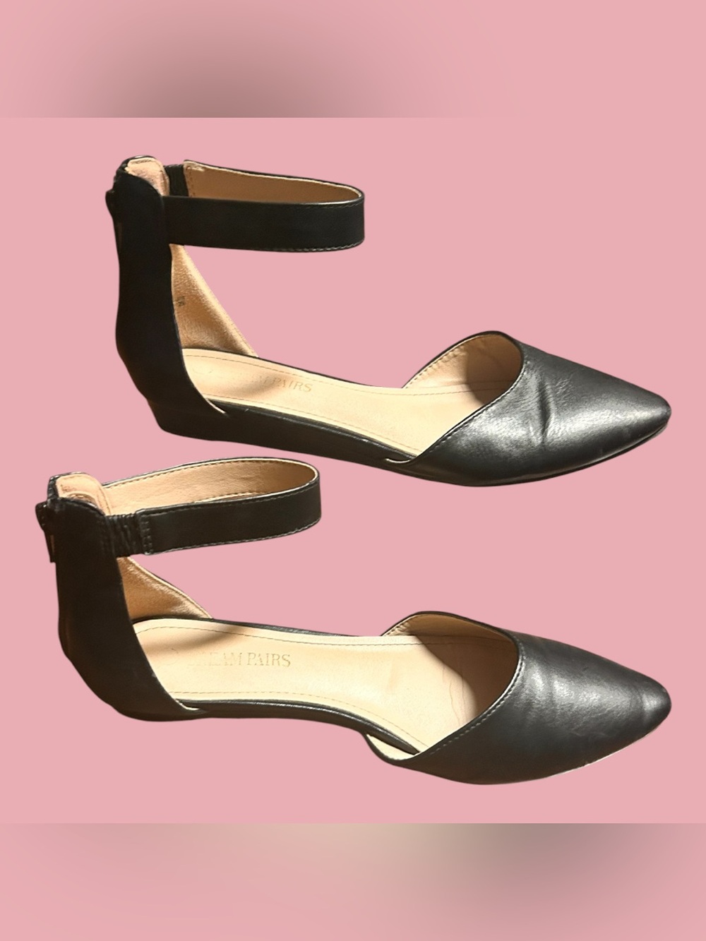 Dream Pairs Women's Black Pointed-Toe Ankle-Strap Flats EUC sz 9